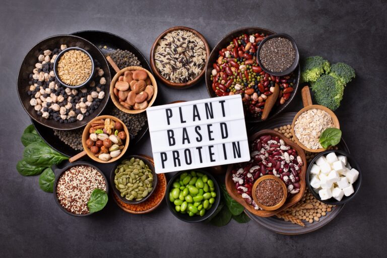 Variety of vegan, plant based protein food, legumes, lentils, beans, Plant-Based Protein Powder Your Ultimate Guide to Strength, Health, and Sustainability from onehealthassist.com